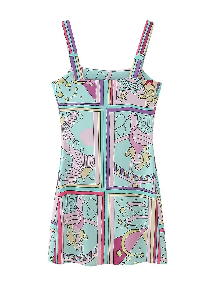 Модное тонкое мини-платье с квадратным вырезом и принтом для женщин платья без