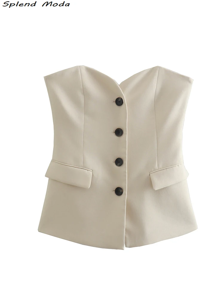 

Женский офисный однобортный Топ ZA, Модный молодежный шикарный топ без спинки, уличный корсет с открытыми плечами, лето 2022