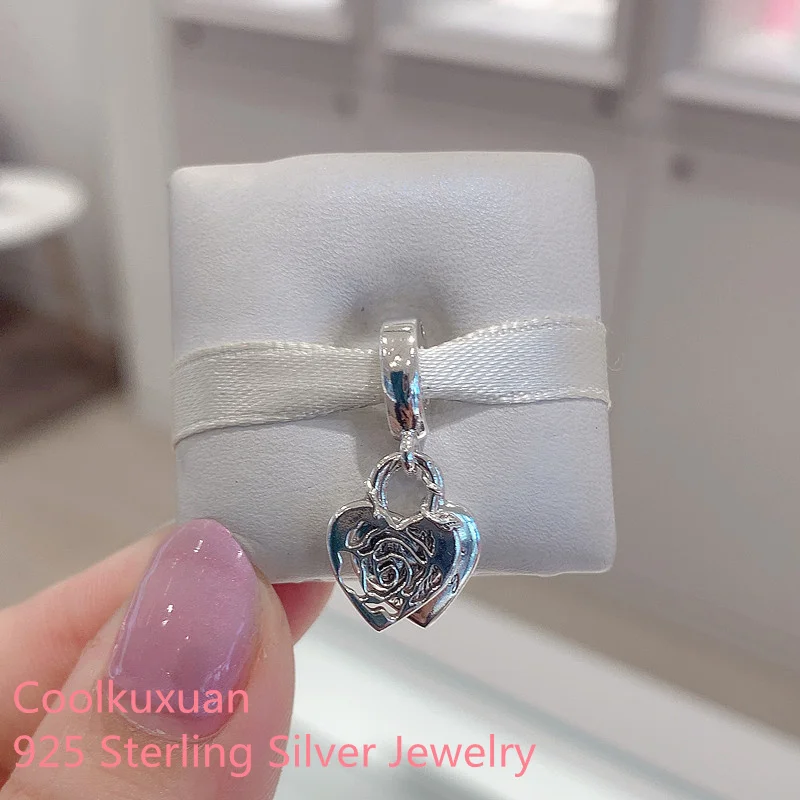 Бусины-подвески в виде висячего замка с серебряным и розовым сердцем для