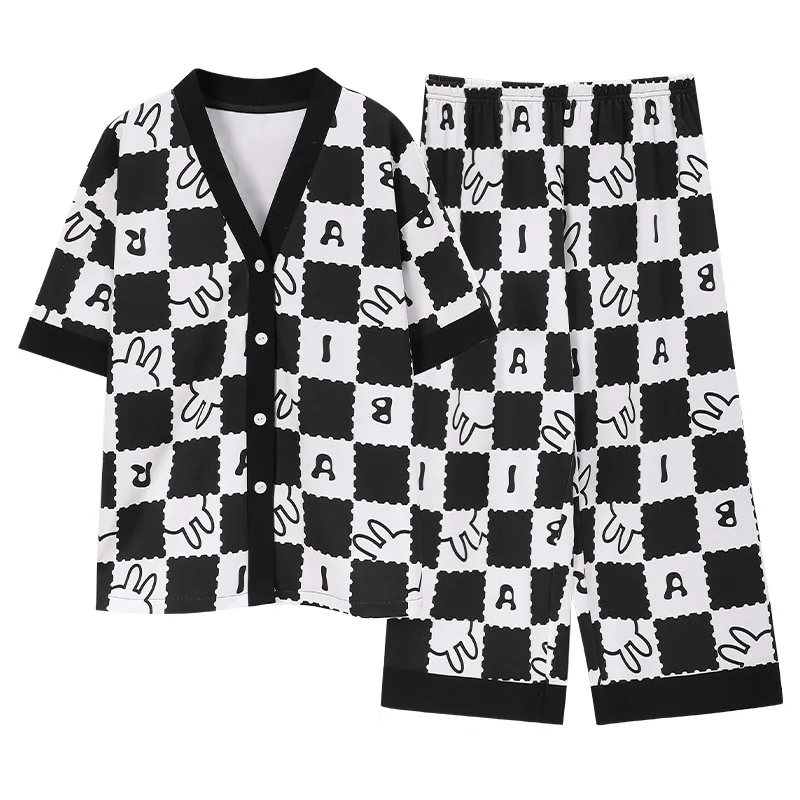 Pajamas women's spring and summer cotton short-sleeved new cardigan fashion two-piece home clothes can be wear out