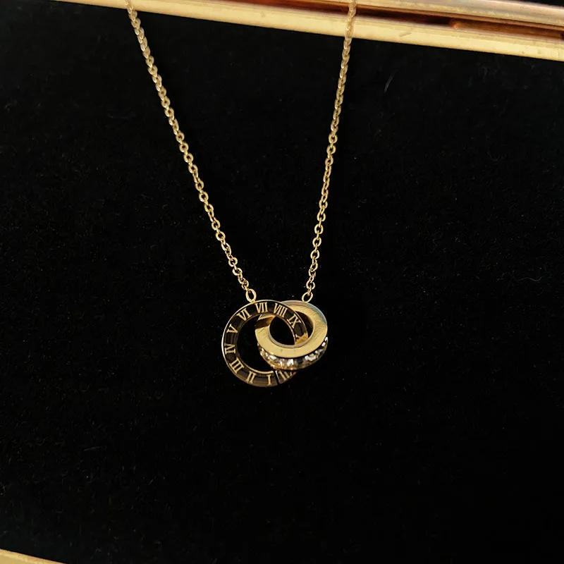 

New Charming Stainless Steel Double Ring Love Necklace Valentine's Day Gift Women's Jewelry