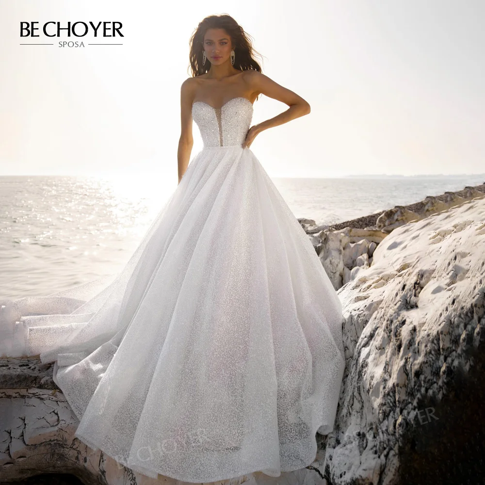 

Свадебное платье с блестящими бусинами, трапециевидного силуэта, на молнии, модное платье невесты 2023, со шлейфом, для принцессы, NR278, свадебн...