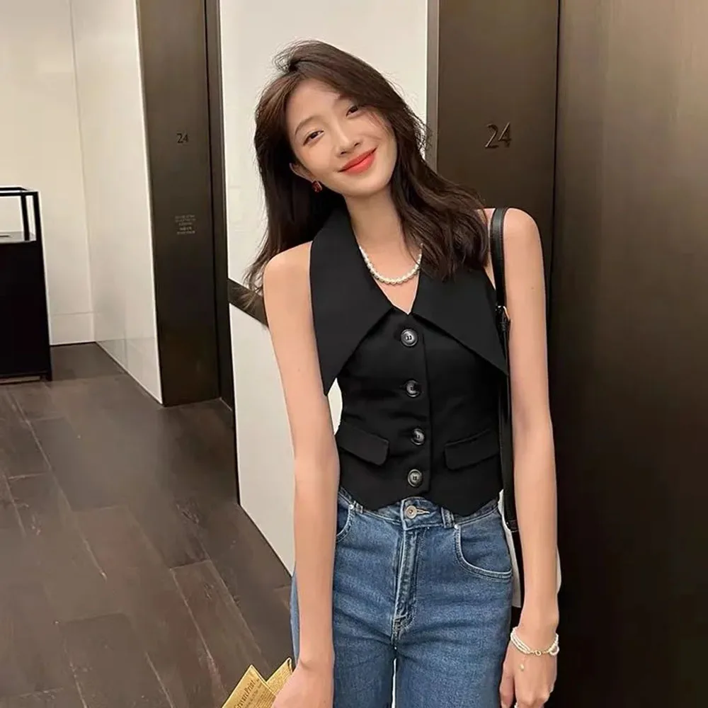 Женские офисные Топы во французском стиле Летний жилет без рукавов с открытыми