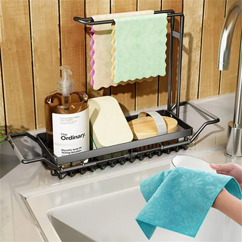 

Retractable Sink Drain Rack Telescopic Sink Shelf 2-in-1 Towel Rack Storage Basket Soap Sponge Holder Sinks Organizer Portable