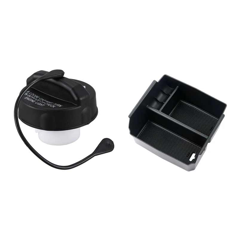 

1Pcs Car Fuel Tank Filler Gas Cap Locking Cover Lid & 1Pcs Black Armrest Storage Box for Jeep Wrangler Jk 2011-18
