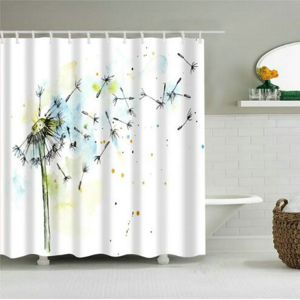

Dandelion Shower Curtain Watercolour Flower Plant Fabric Cloth Bath Decor Bathroom Accessories Set With Hook Polyester Washable