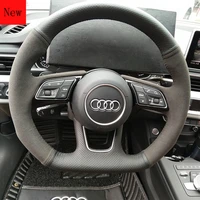 customized diy leather suede hand sewn car steering wheel cover for audi 2018 a4la6l q3 q5 q7 a3 car accessories