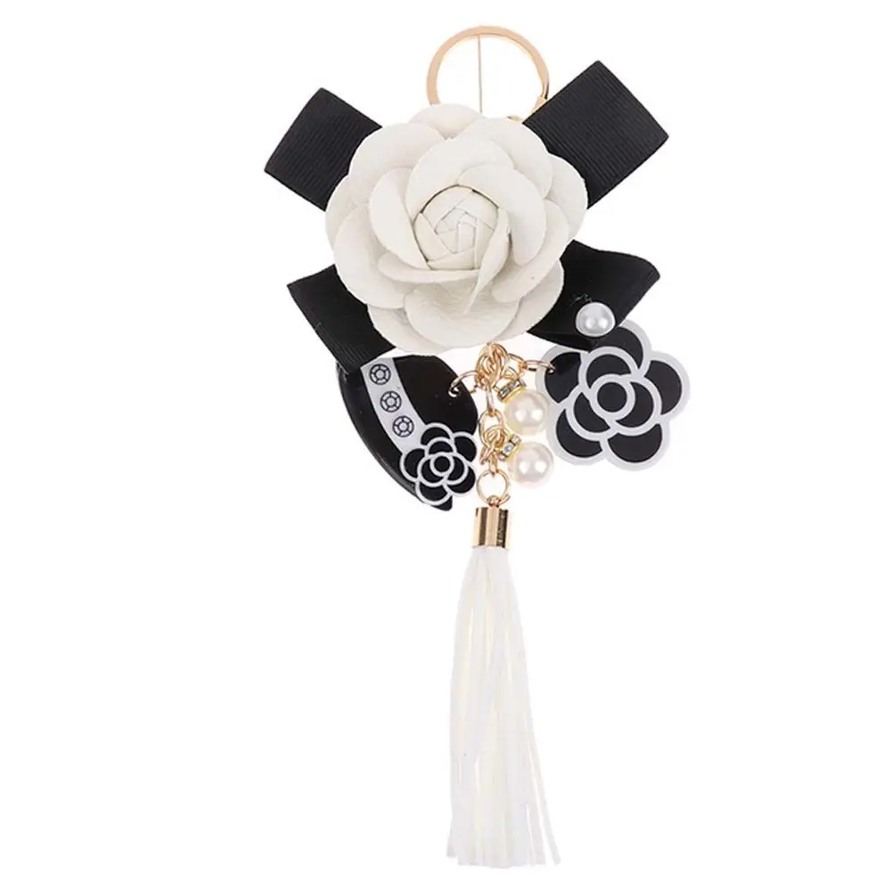 

Сумка, черно-белая женская брелок с камелией, плюшевая автомобильная сумка с камелией, брелок для ключей, автомобильный брелок для ключей, сумка, украшения
