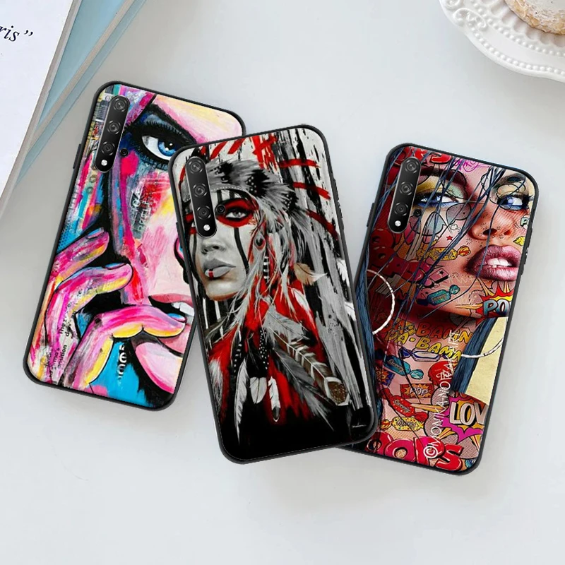 

Watercolor Beauty Painting For Huawei Honor Honor V20 20i 20 Pro Lite Soft Silicon Back Phone Cover Protective Black Tpu Case