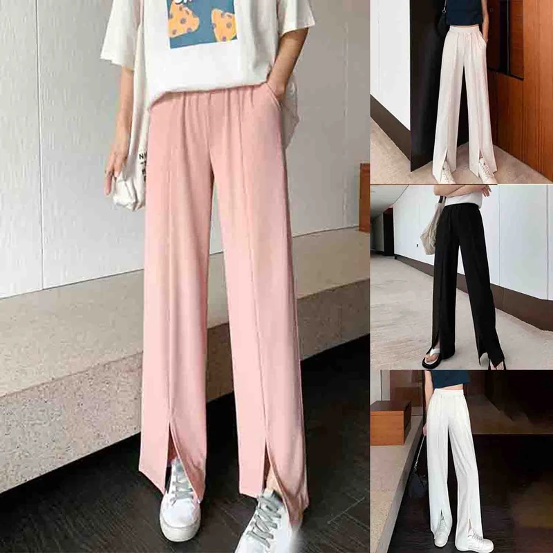 

Women's Pants Fashion Loose Trousers For Female Straight Pants High Waist Casual Wide Leg Split Pants