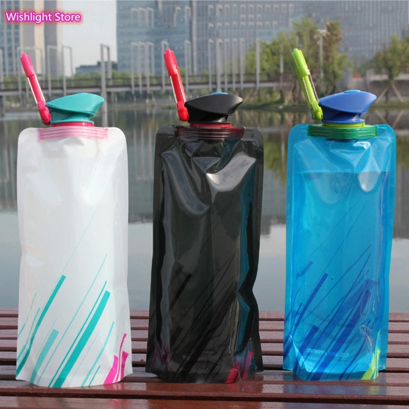

Travel Portable Collapsible Water Bottle Bag 700ml Reusable Outdoor Sport Supplies Hiking Running Soft Flask Water Bottle