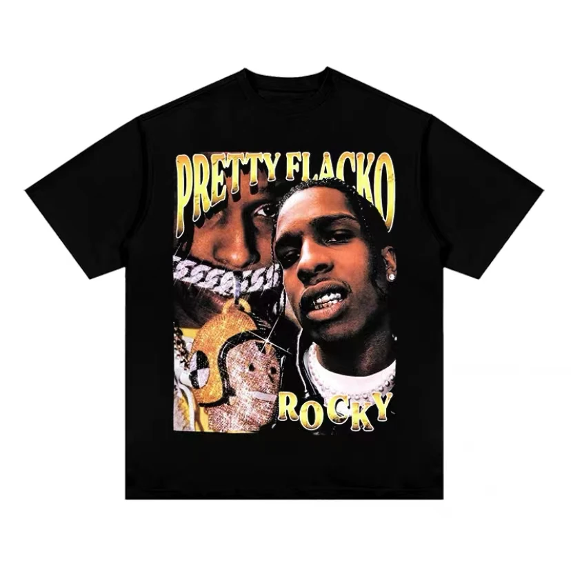 

Hip Hop Rapper Pretty Flacko Asap Rocky Oversized Printed Tshirt Short Sleeve Man Vintage T Shirt Men Women Casual Loose T-shirt