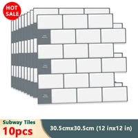 10-Sheet Peel and Stick Backsplash  in  in  Subway Self-Adhesive Kitchen Tiles  Mono White with Gray Grout