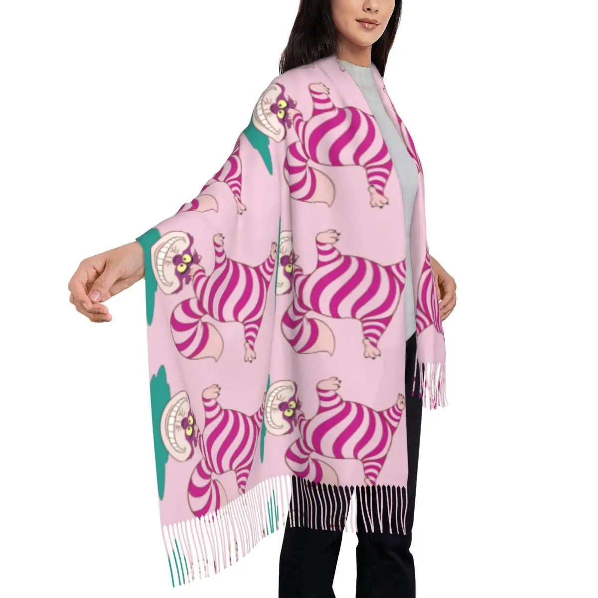 Изготовленный на заказ шарф с изображением Чеширского кота для женщин длинная