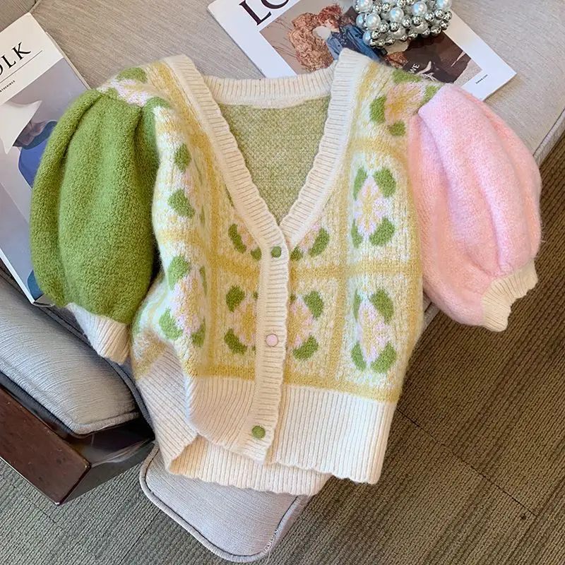 

Женский трикотажный кардиган с V-образным вырезом, с коротким рукавом