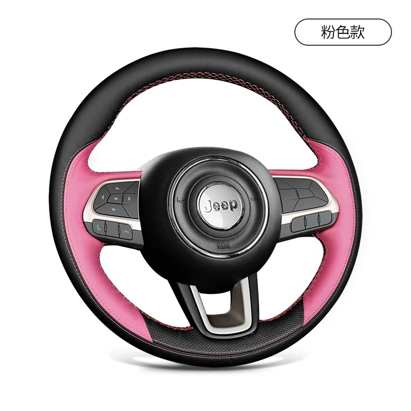 

For Jeep Compass Cherokee Commander Renegade DIY Hand-Stitched Leather Car Steering Wheel Cover Interior Car Accessories