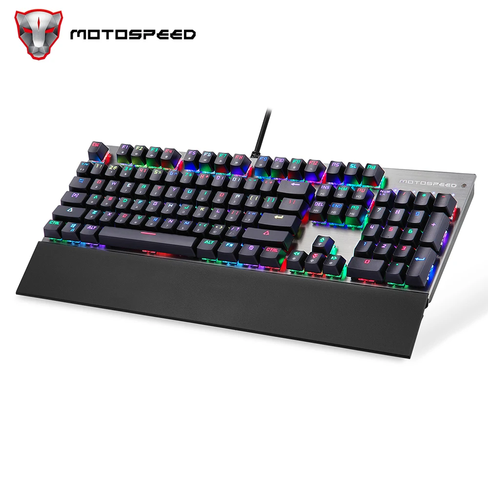 

Motospeed CK108 Gaming Office Mechanical Keyboard Wired 104 Keys RGB Backlit Drive Programming Russian English Black Blue Switch