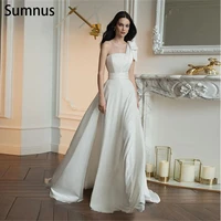 sumnus modest strapless one shoulder wedding dresses long a line stain glitter backless vestidos de novia dresses for women 2022