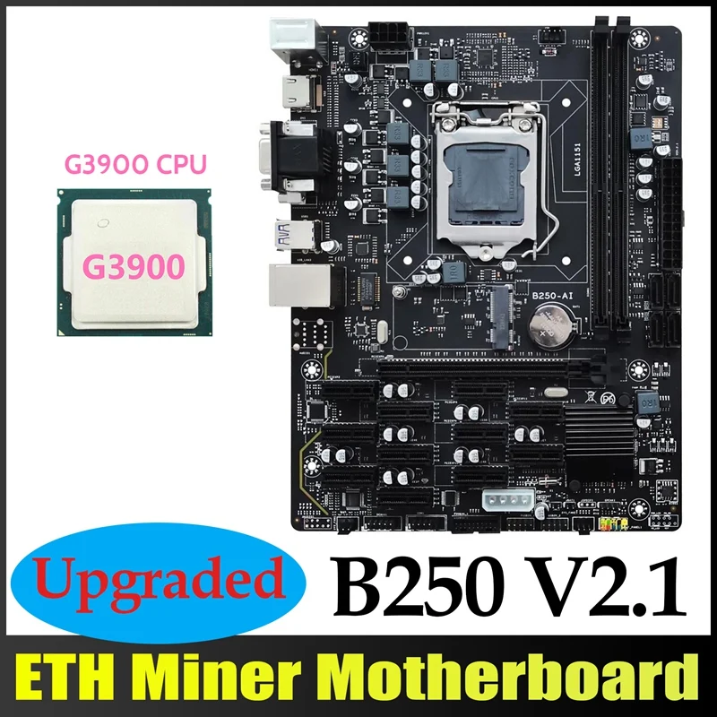 B250 V2.1 BTC Mining Motherboard+G3900 CPU 12XPCIE LGA1151 Dual Channel DDR4 MSATA USB3.0 B250 ETH Mining Motherboard