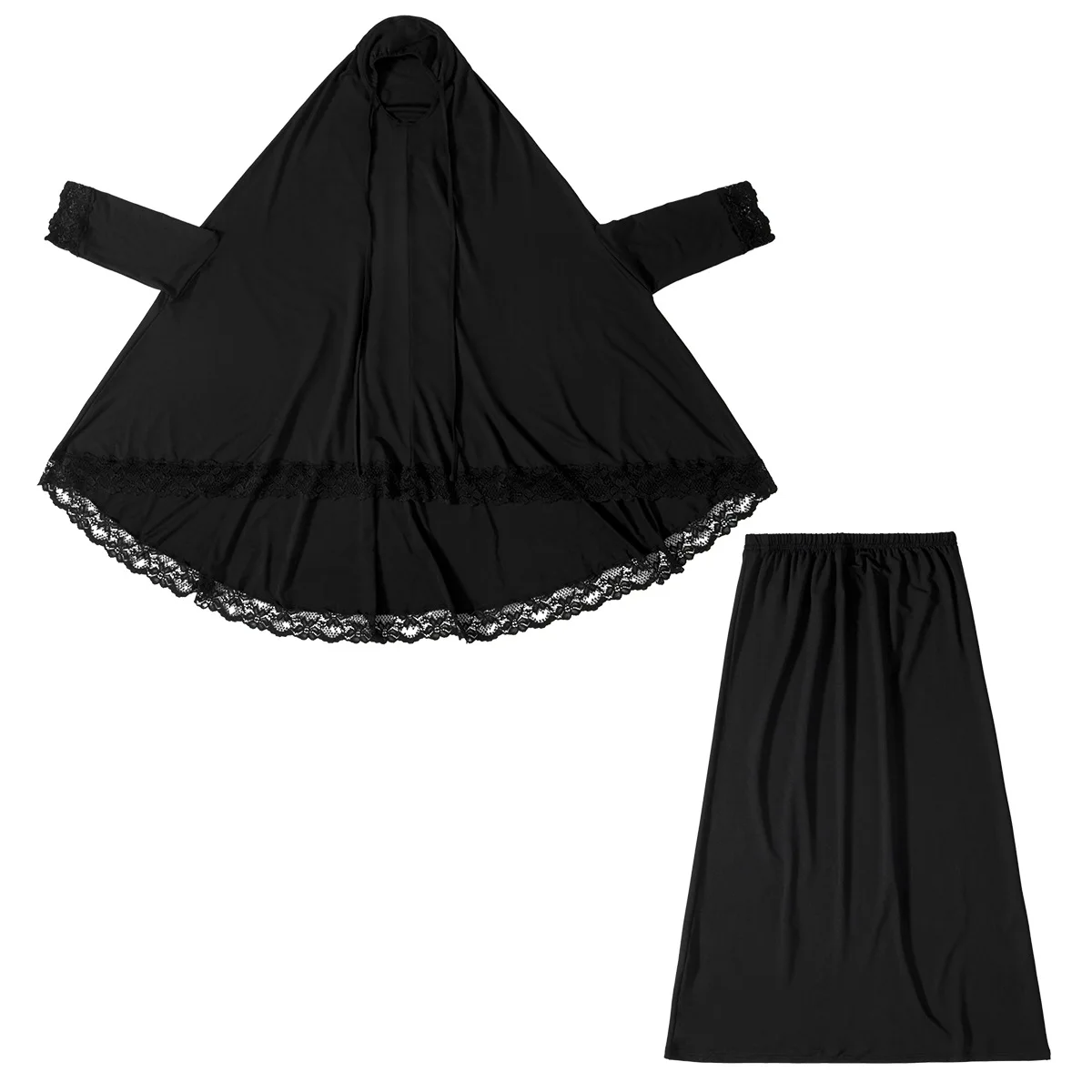 Мусульманские девушки кружевной хиджаб с капюшоном халат Абая химар топы