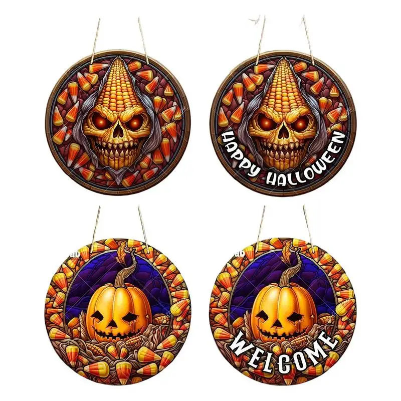 

Scary Door Decor Halloween Signs Round Colorful Wall Hangers Halloween Party Favor For Farmhouse Porch Front Door Garden Pub