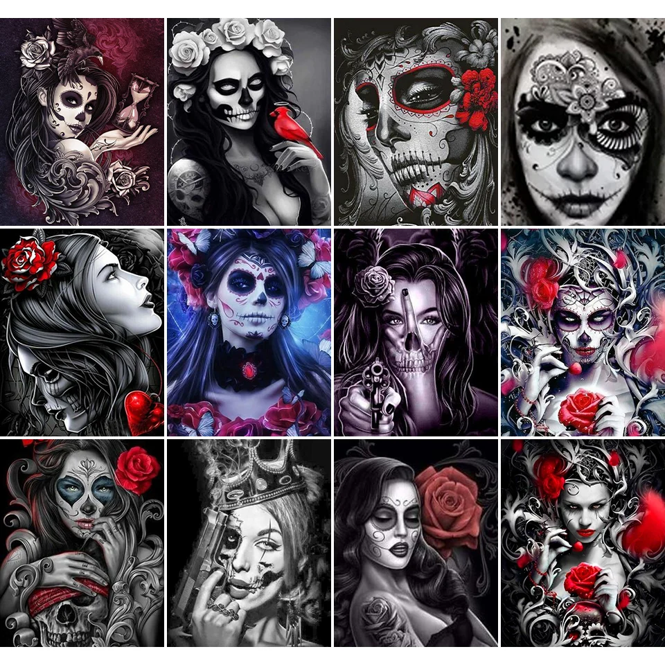 

Алмазная 5D картина «сделай сам» с изображением черепа и девушки, Набор для вышивки крестиком, инкрустированная вручную, стразы, вышивка, укр...