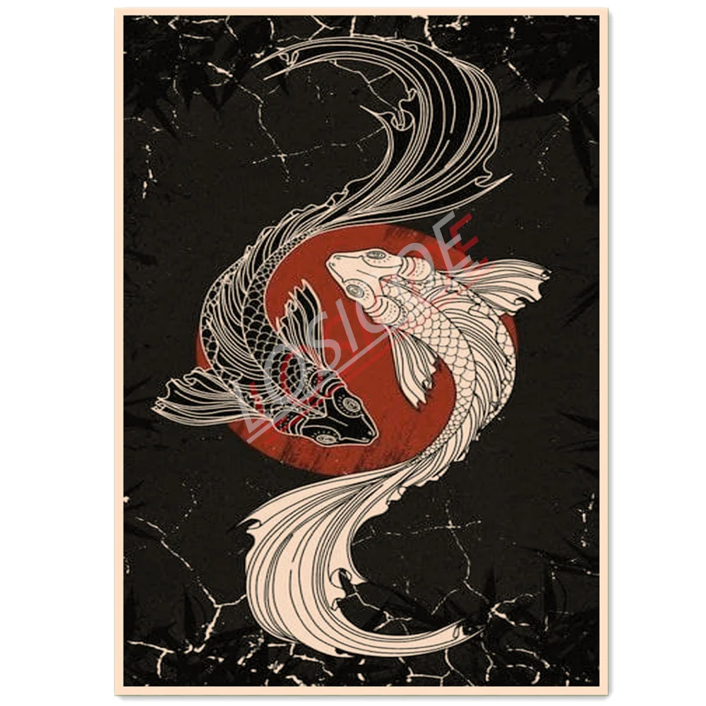Карп Ukiyo-e тату искусство на стену Настенная роспись винтажная крафт-бумага