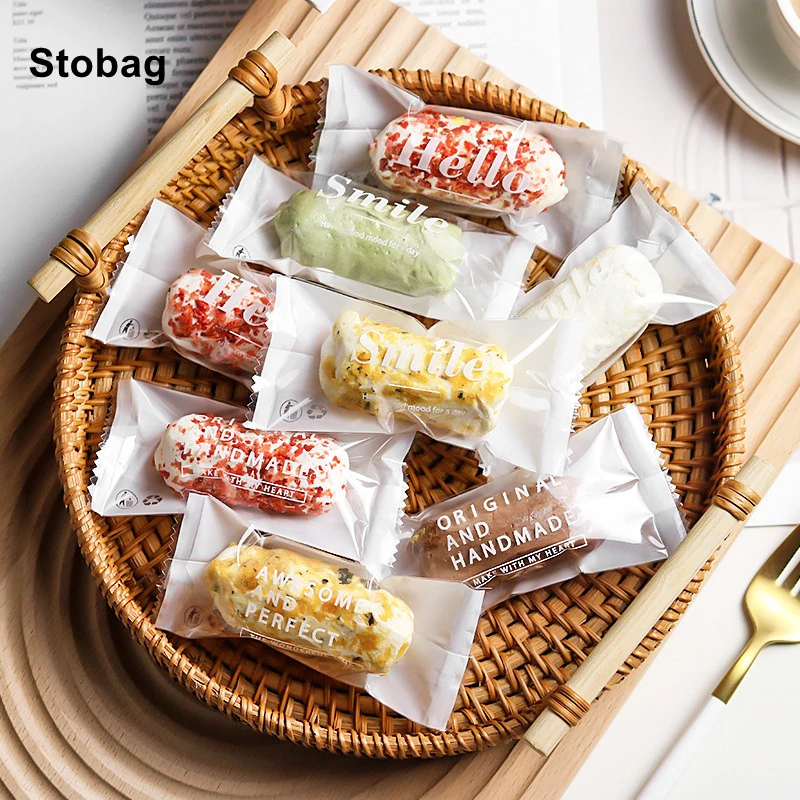 

StoBag 100pcs White Transparent Cookies Candy Chocolates Packaging Bag Machine Hot Sealed Baking Biscuit DIY Handmade Gift