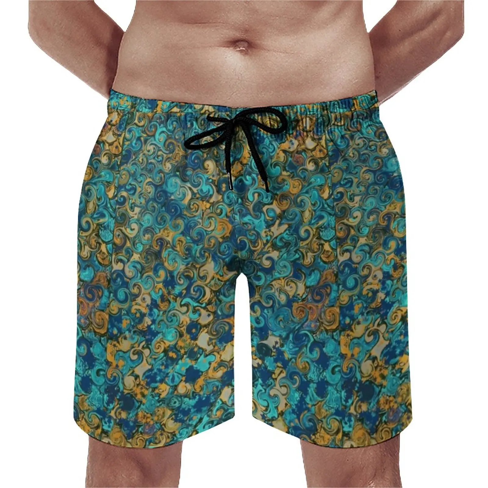 

Swirly Baroque Gym Shorts Summer Retro Print Sports Fitness Board Short Pants Males Quick Dry Graphic Plus Size Beach Trunks