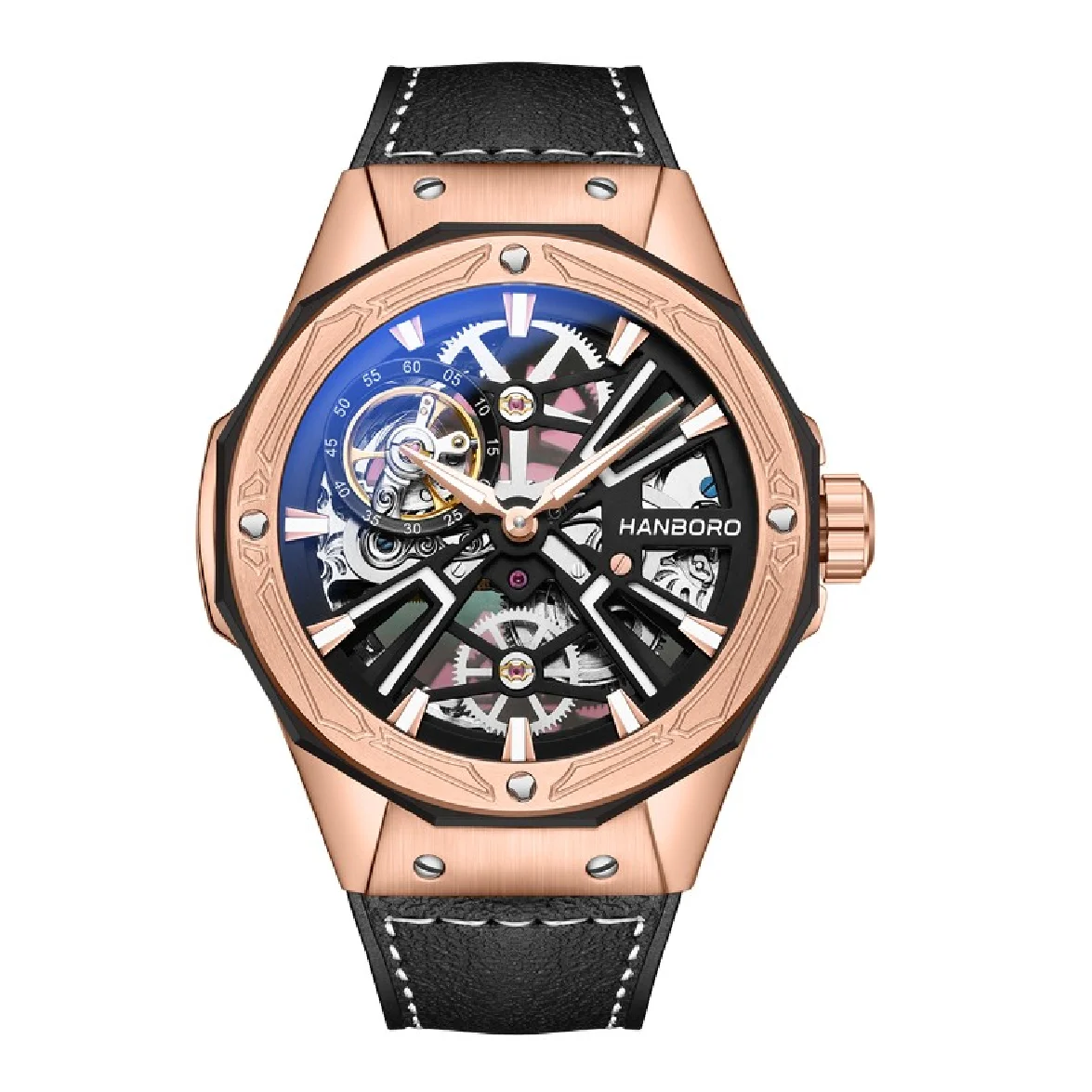 HANBORO Luxury Men Automatic Wristwatch Mechanical Watches Waterproof watch for man Luminous Hollow Fashion Casual Mens watch