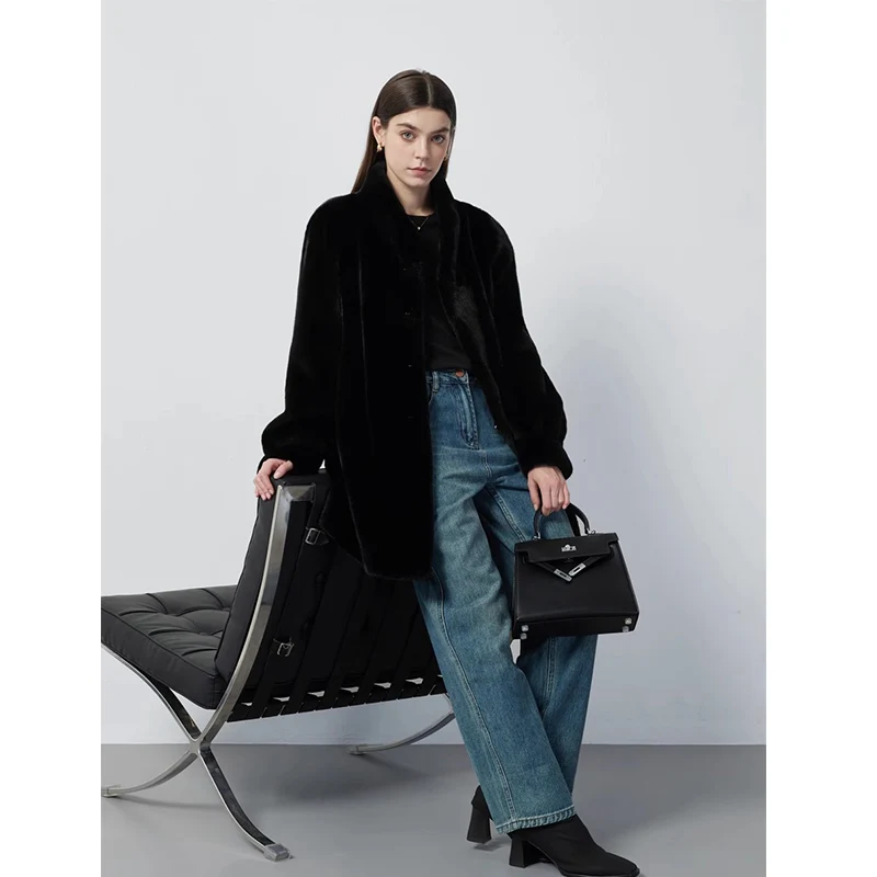 Casual Par Imported Mink Velvet Mink coat Women Whole Stand Collar Slimming Mid-Length Young Fur Outerwear New