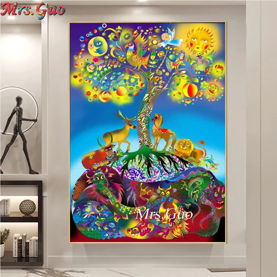 

Алмазная 5D картина с изображением дерева жизни, Мультяшные животные, волшебный пейзаж, вышивка крестиком, мозаика из страз «сделай сам», уди...