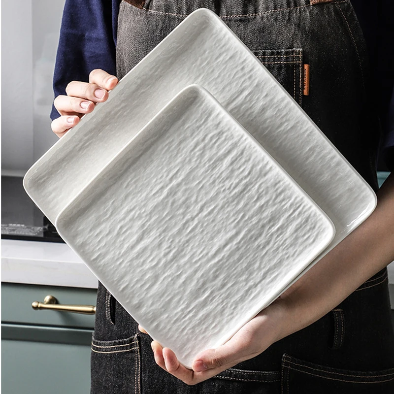 

White Ceramic Steak Plate Creative wrinkle Design Dinner Plates Household Pasta Flat Plate Restaurant Hotel Placing Tableware