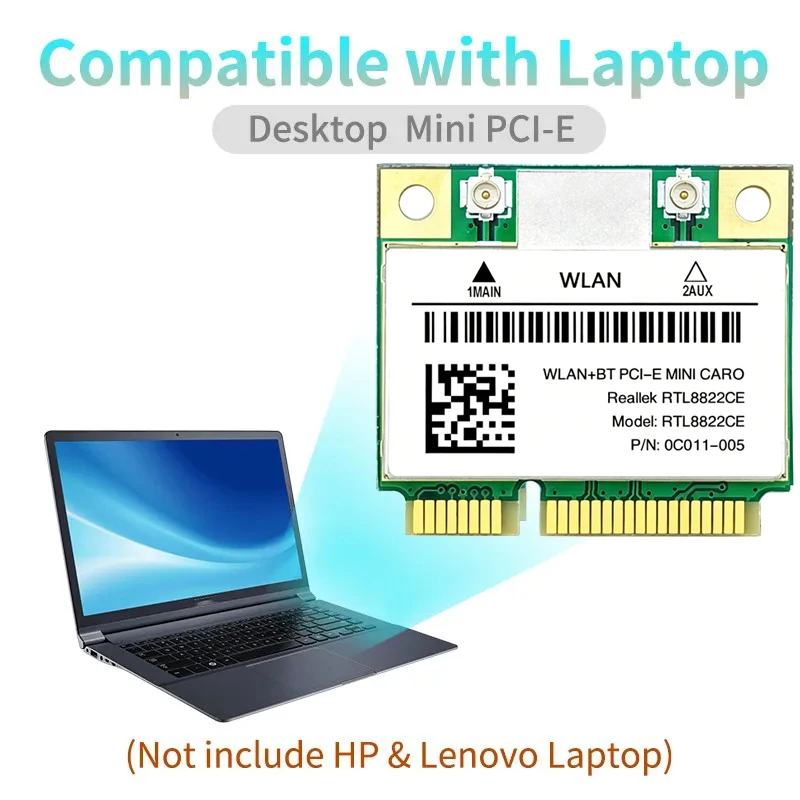 Фото KEBIDUMEI RTL8822CE 1200 Мбит/с 2,4G/5 ГГц 802.11AC Wi-Fi-карта, сетевая карта Mini PCIe, Bluetooth 5.0, поддержка ноутбуков/ПК, Windows 10/11 №2