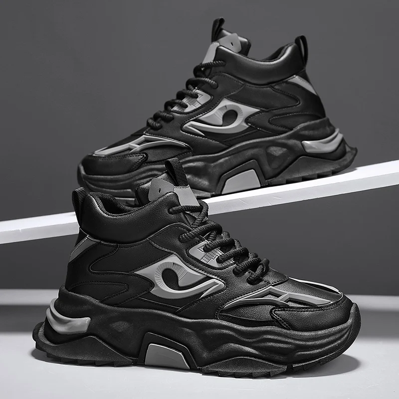 Мужские высокие модные кожаные кроссовки трендовая распродажа удобная мужская