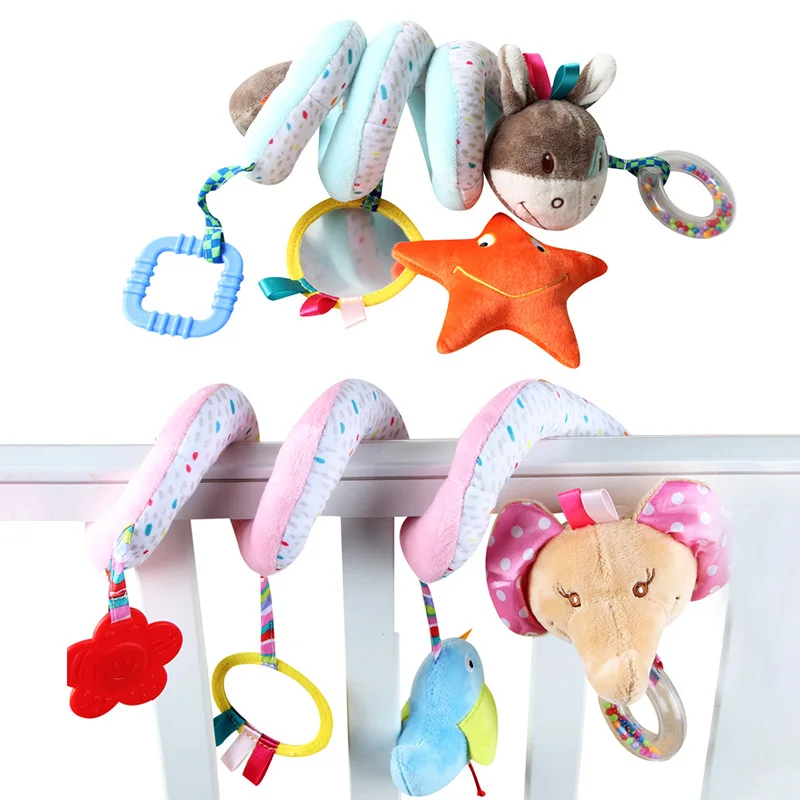 

Baby Stroller Toys Cute Animals Rattle Bed Crib Car Hanging Stroller Spiral Plush Appease Teether Developmental Rattles Toy