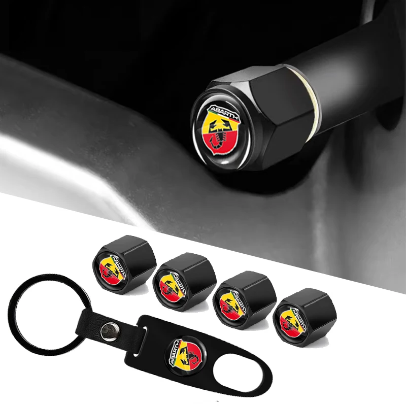 

Car Tire Valve Cover Key Fob with Anti-theft Wrench for Abarth Accessories 500 595 124 127 Competizione Carbono Punto Evo Circle
