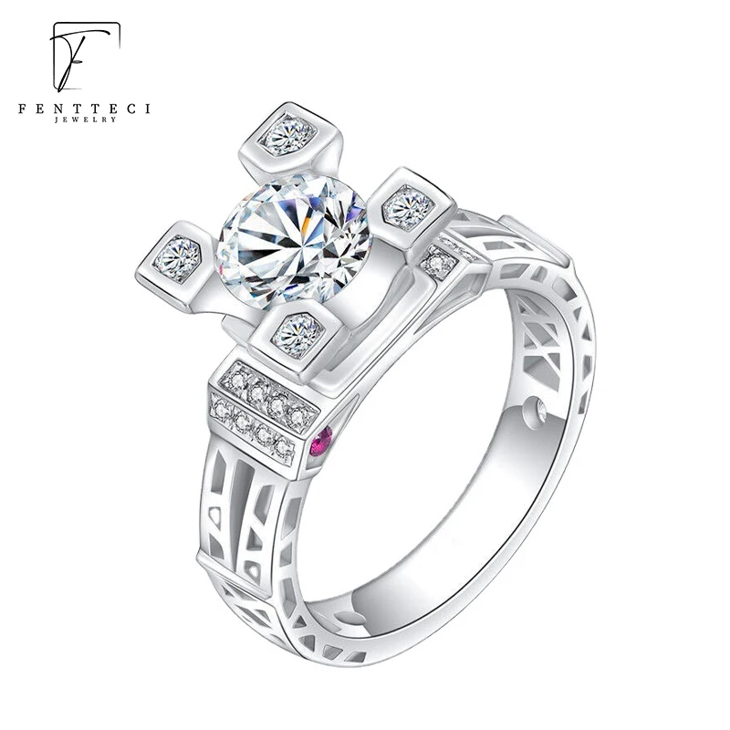 FENTTECI 925 Sterling Silver Moissanite Diamond Luxury Eiffel Tower Diamond Ring Haute Couture Luxury Diamond Ring