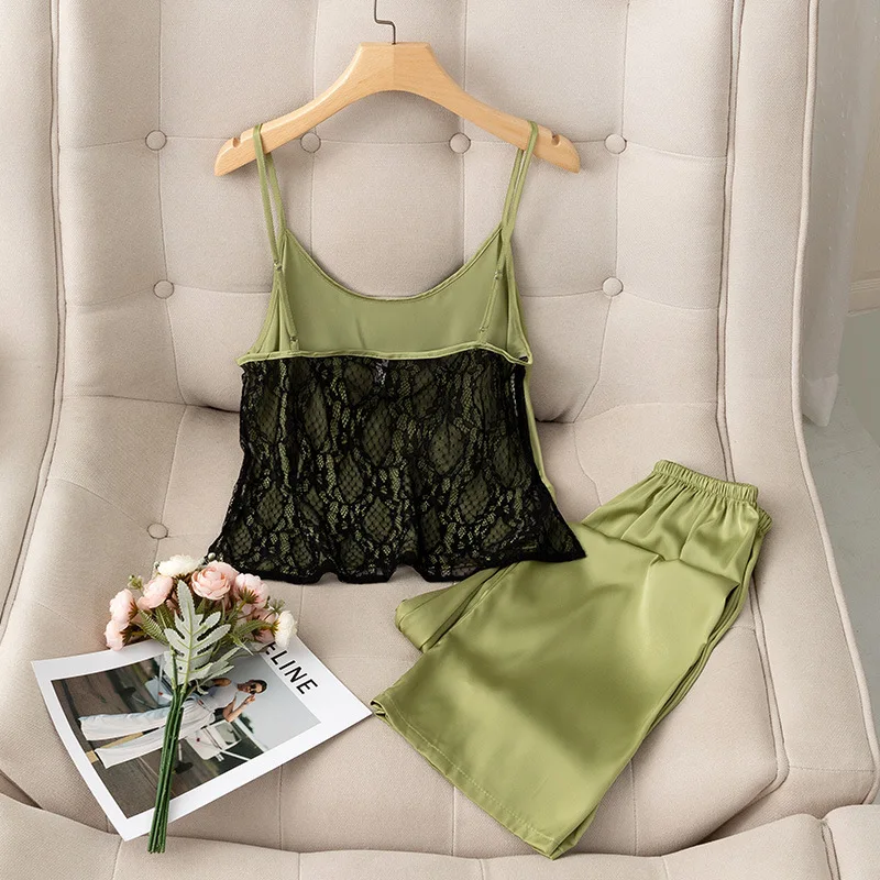 Pajamas women's ice silk thin strap sexy backless pullover silk pajamas for women  pigiami donna  домашняя одежда женская