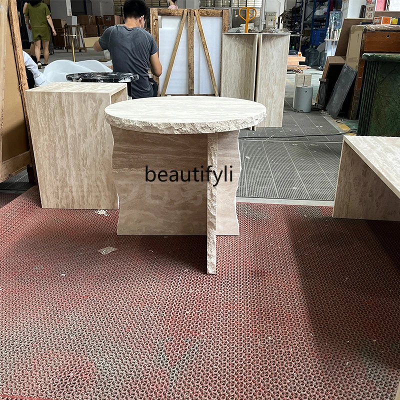 Wabi Sand Wind Дизайнерский натуральный травертин Боковой столик с эффектом трещин