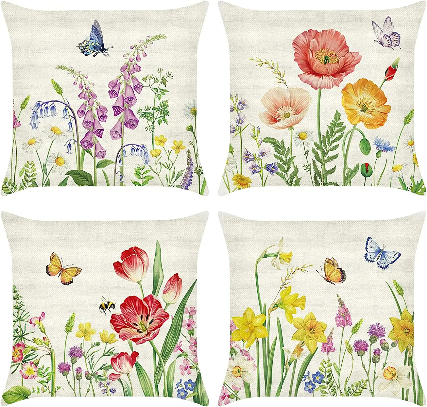 

Housse de Coussin Fleurs 45 x 45 cm Fleur de Jardin Papillon Lin Décoratif Taie d'oreiller pour Canapé Salon Chambre Chai