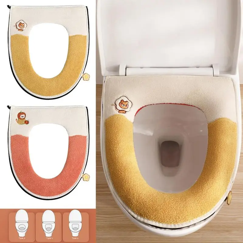 

Waterproof Soft Cushion Toilet Seat Bathroom Warmer Toilet Seat Cover Pads With Handle And Zipper For Families Washable Supplies