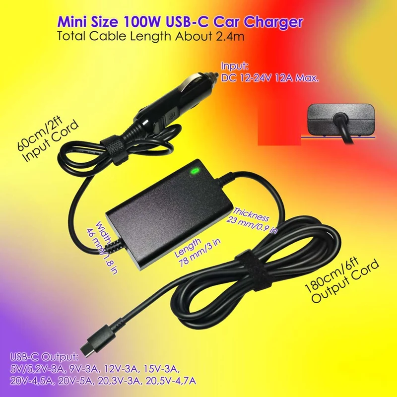 Универсальное автомобильное зарядное устройство 100 Вт 12-24 В для планшетов с