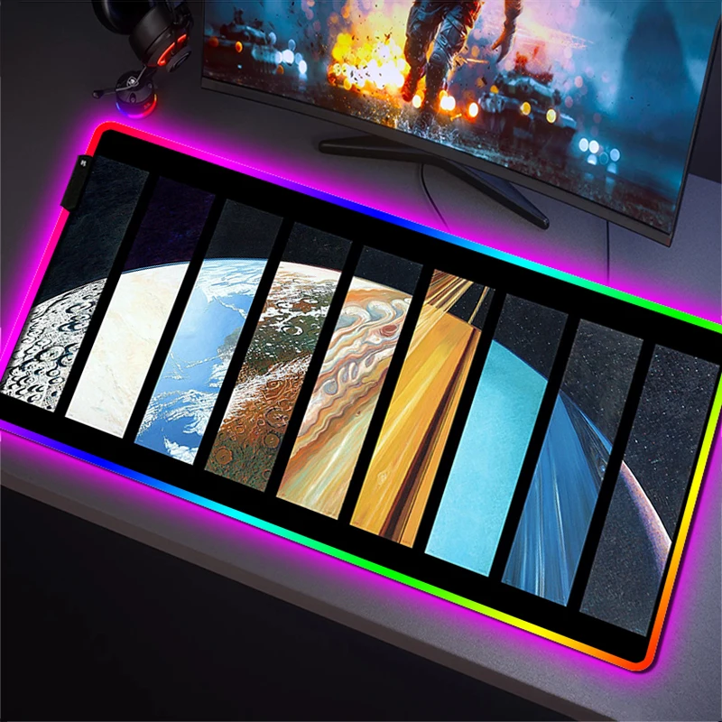 

Desk Protector Solar System Infographic Large Mouse Pad Gaming RGB LED Gamer Keyboard Backlight Mousepad Pc Accessories Mats Mat