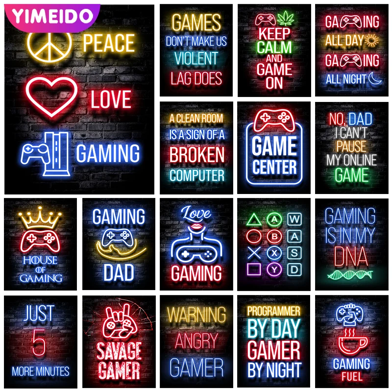

YIMEIDO Square/Round AB Diamond Painting Color Wall Art Poster Prints Gamer Canvas Diamond Embroidery Scenery Picture for Kids
