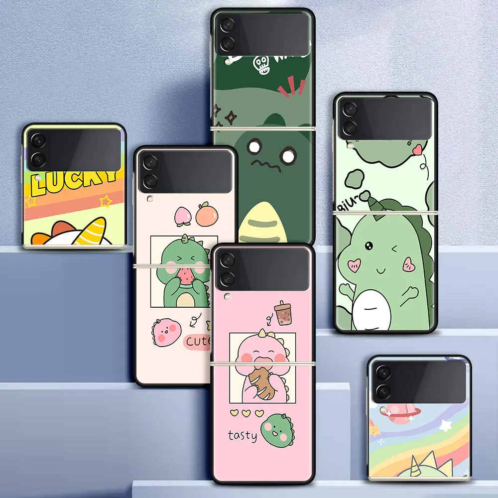 

Funda Case For Samsung Galaxy Z Flip 3 5G Luxury Z Flip3 Black PC Hard Shockproof Back Phone Coque Capa Cute Dinosaur Baby