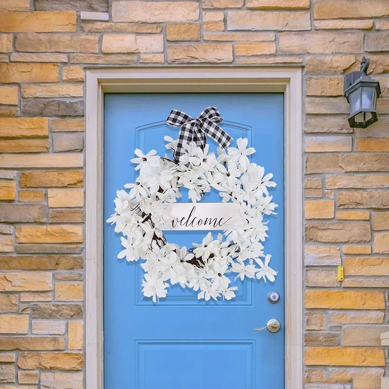 

45x38cm White Wreath Bow Home Decor Rattan Flower Garland Christmas Wedding Decorations Wreath On The Door Welcome Home