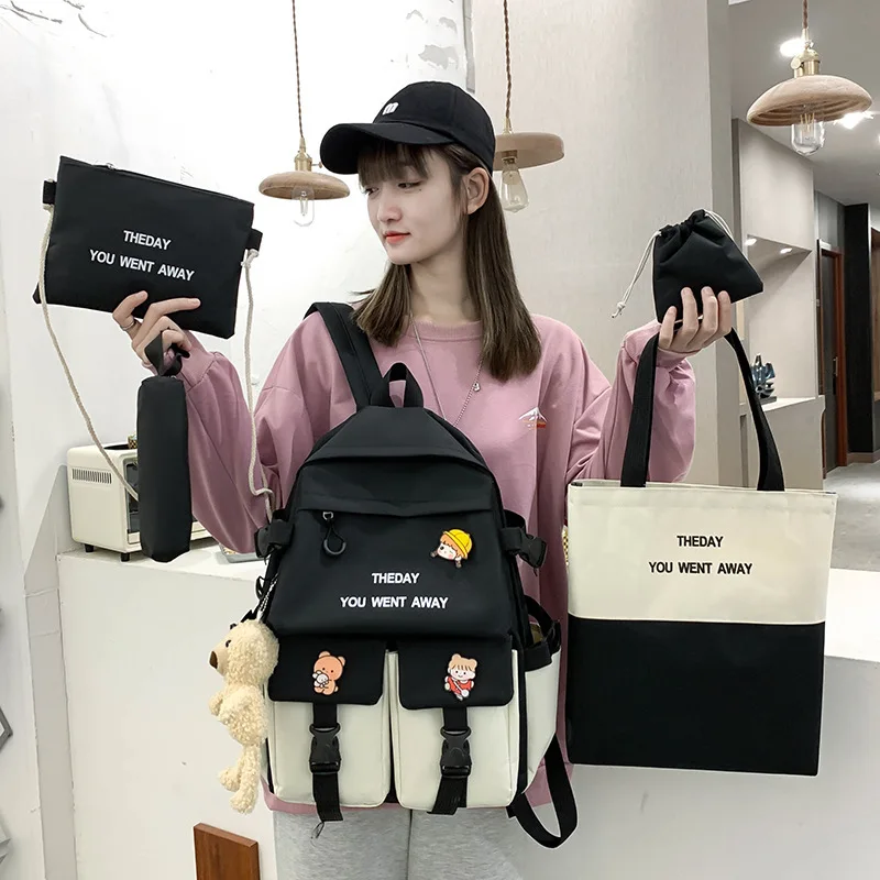 

Qyahlybz five-piece backpacks for students children girls school bag color matching fashion campus student backpack