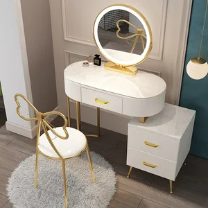 80 100 120cm Glass White Dressing Table With Mirror Iron Makeup Table With Light Four Drawers Dressing Table For Women Bedroom