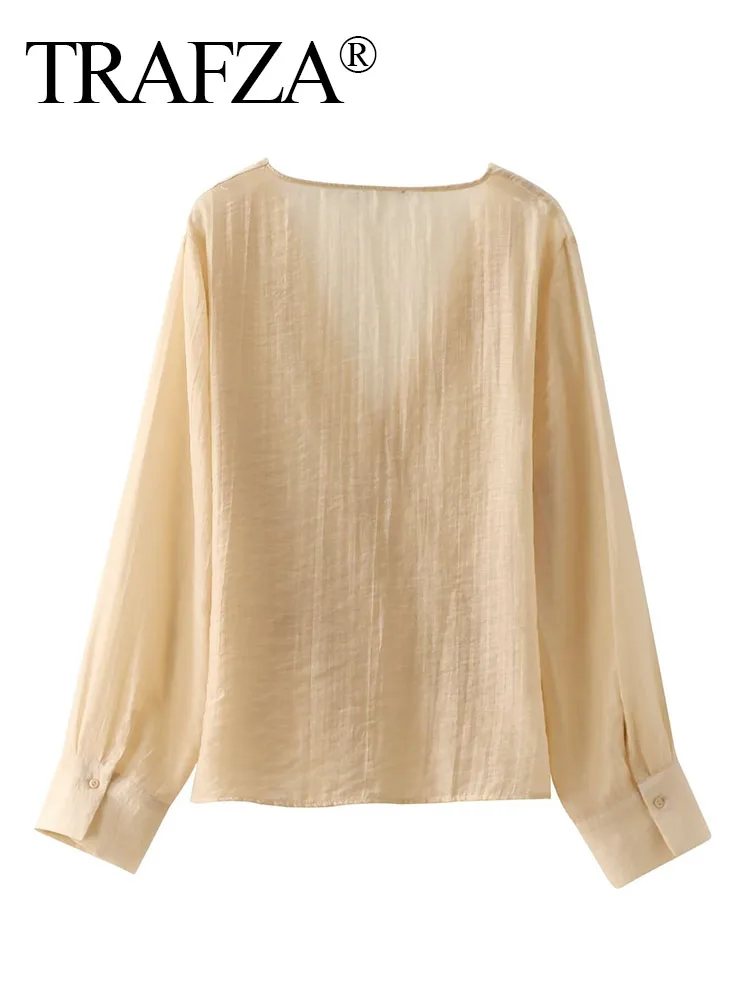 Летняя женская блузка с V-образным вырезом и длинным рукавом